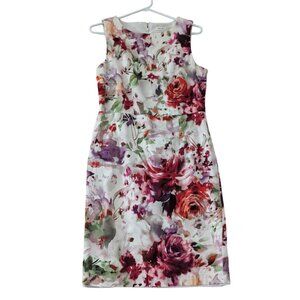 MELANIE LYNE Floral Dress Round Neck Knee Length Zip Up With Belt Women's Size 6